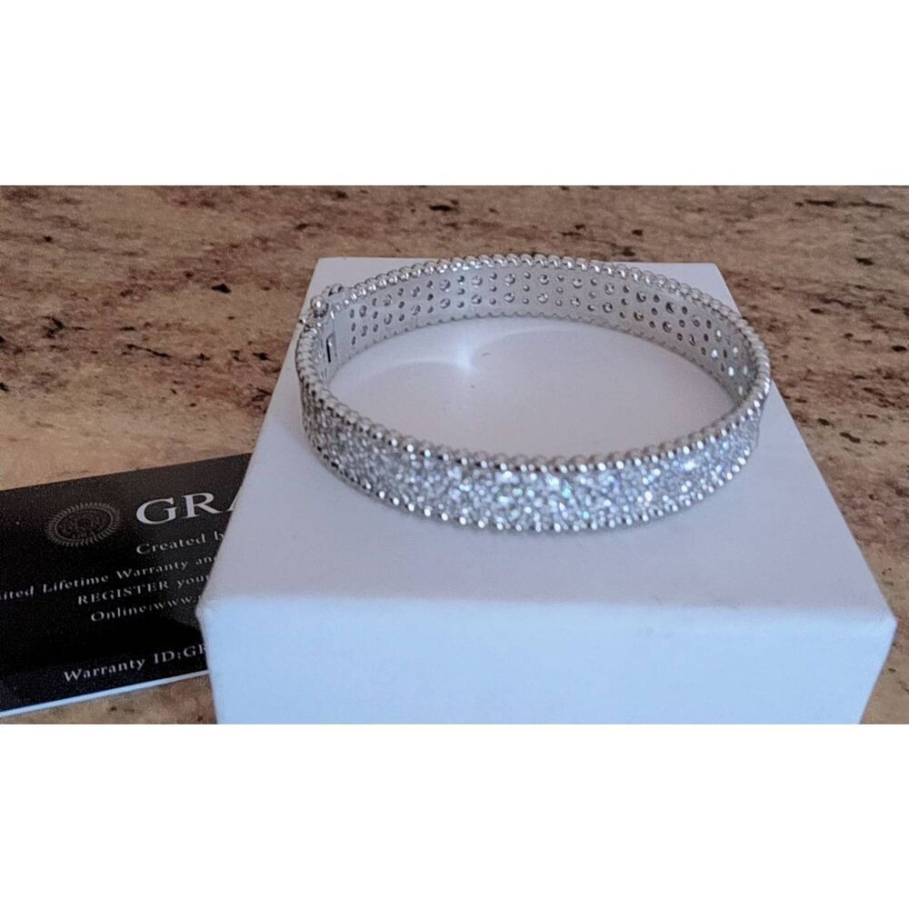 CERTIFIED Genuine Moissanite Diamond 10.8Ct.VVS1 Round Pave Wide Bangle Bracelet